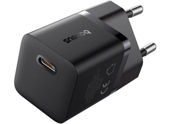 Baseus GaN5 Fast Charger (mini) 1C 25W EU Cluster Supports PPS, PD 3.0, QC 3.0 - Black